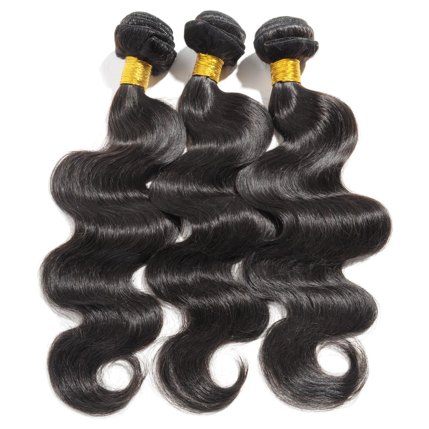 Body wavy black human hair weaves extensions bundles