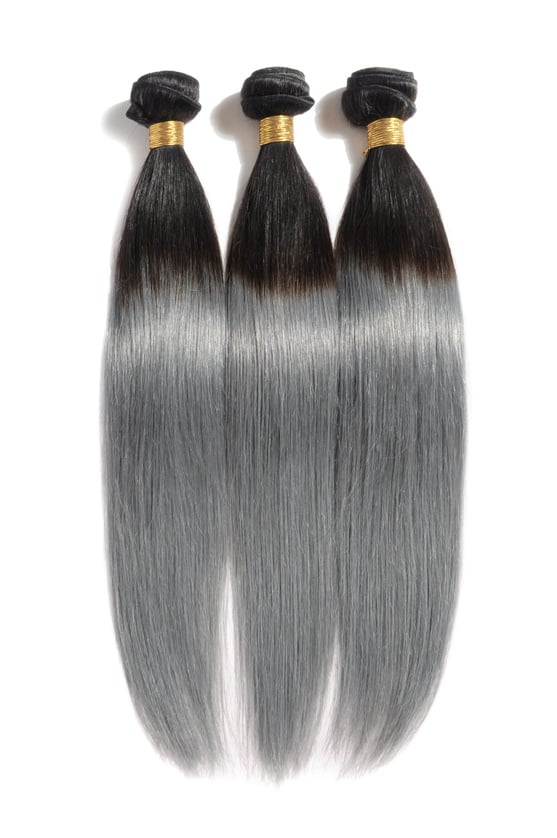 Straight ombre style black with grey human hair weave extension bundles